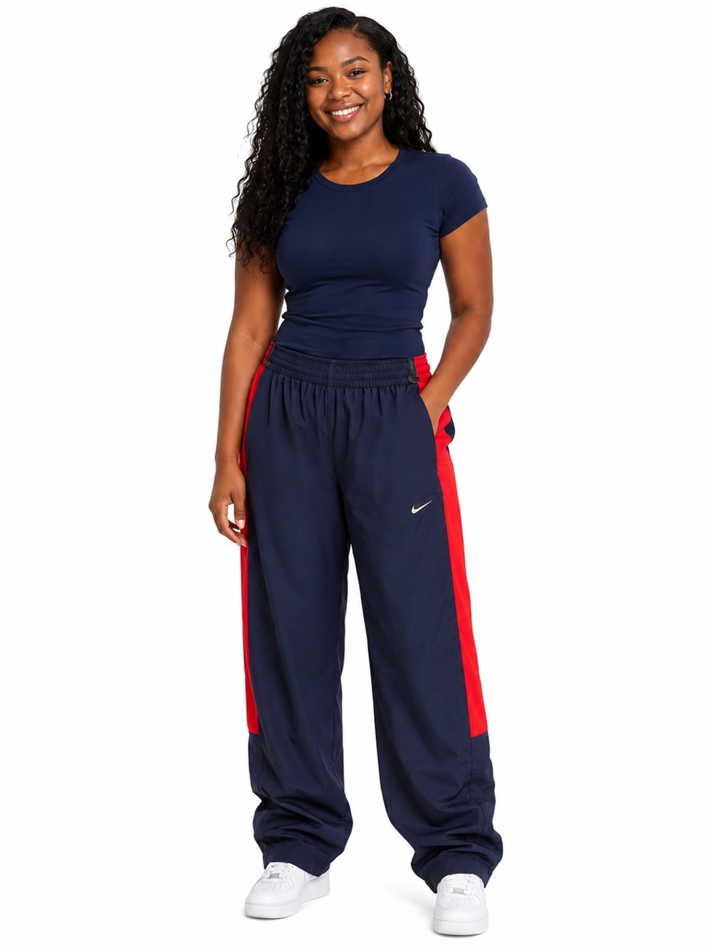 Nike Dri-FIT Women’s Athletic Track Pants – Navy Blue & Red – Size Large